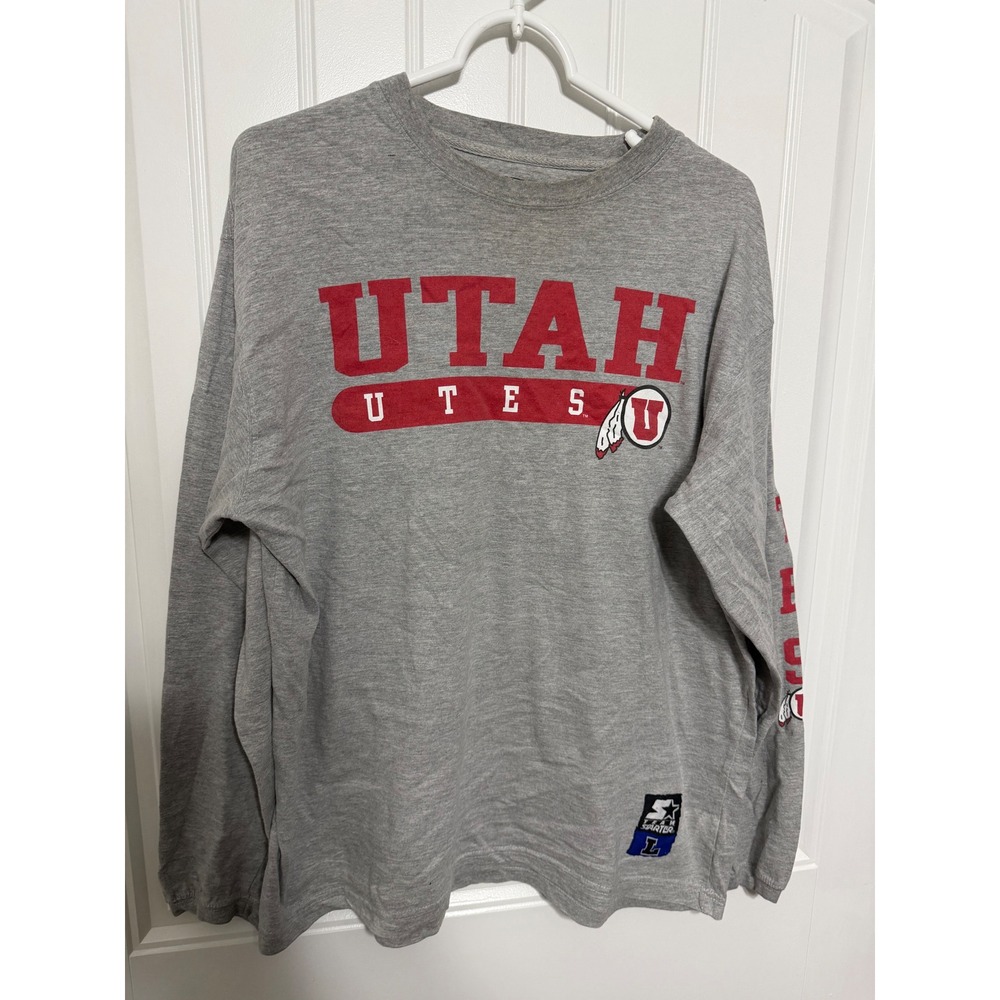 Starter Utah‎ Utes T-Shirt Mens Large Gray Long Sleeve NCAA Collegiate Graphic